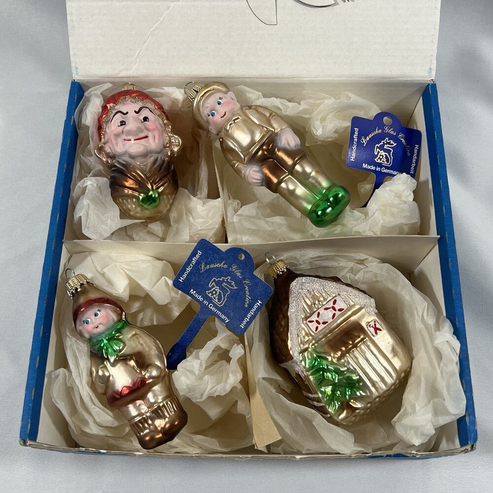 Vintage Hansel & Gretel Christmas Ornament Set of 4 Lauscha Germany Original Box